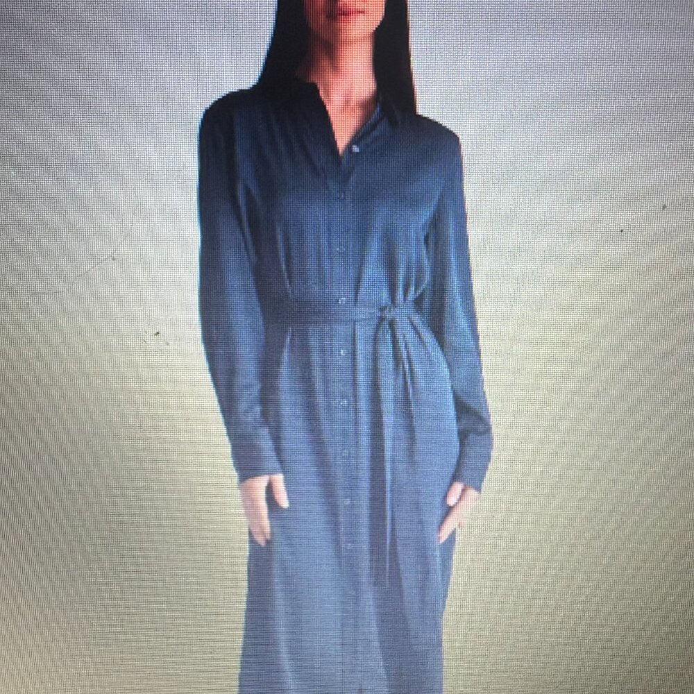 Quince Washable Stretch Silk Maxi Shirt Dress - Navy